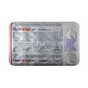 Neorelax MR, Thiocolchicoside 4mg, Aceclofenac 100mg and Paracetamol 325mg tablet back
