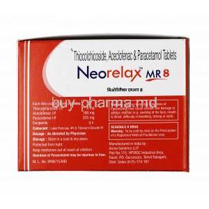 Neorelax MR, Thiocolchicoside 8mg, Aceclofenac 100mg and Paracetamol 325mg composition