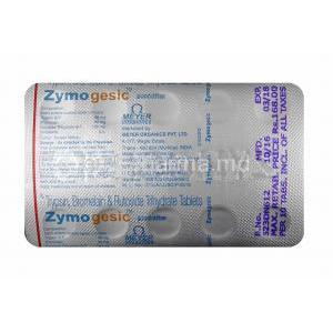 Zymogesic, Bromelain, Trypsin and Rutoside tablet back