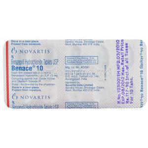 Benance, Generic Lotensin,  Benazepril 10 Mg Tablet Packaging