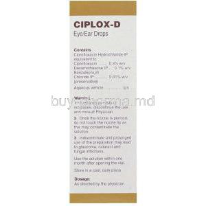 Ciplox-D,  Ciprofloxacin/ Dexamethasone Ophthalmic Solution Eye/ Ear Drops Box Information