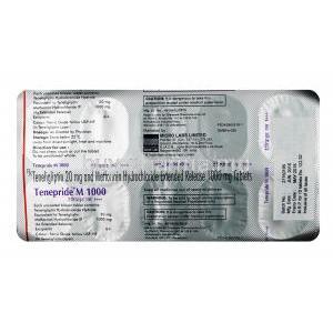 Tenepride M, Metformin 1000mg / Teneligliptin 20mg, Tablet SR, Sheet information