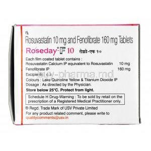 Roseday F, Fenofibrate 160mg / Rosuvastatin 10mg, Tablet, Box information