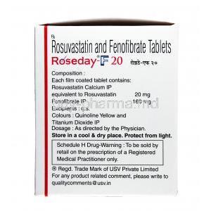 Roseday F, Fenofibrate 160mg / Rosuvastatin 20mg, Tablet, Box information