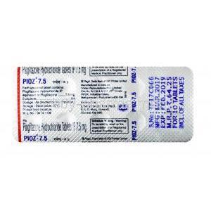 Pioz, Pioglitazone 7.5mg, Tablet, Sheet information