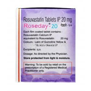 Roseday, Rosuvastatin 20 mg, Tablet, Box information