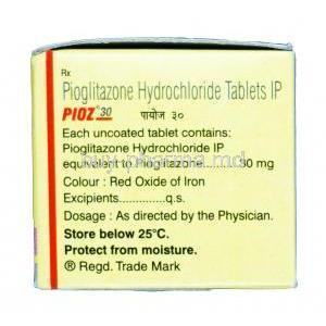 Pioz, Pioglitazone 30mg, Tablet,Box information