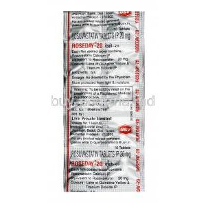 Roseday, Rosuvastatin 20 mg, Tablet, Sheet information