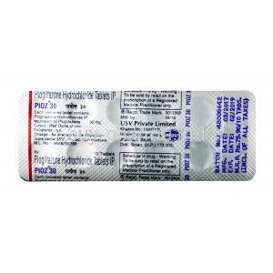 Pioz, Pioglitazone 30mg, Tablet, Sheet information