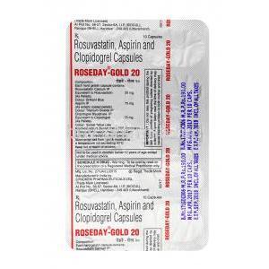 Roseday gold, Aspirin 75 mg / Rosuvastatin 20mg / Clopidogrel 75mg, Capsule, Sheet information