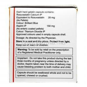 Roseday A Forte, Rosuvastatin 20mg / Aspirin 150mg, Capsule, Box information