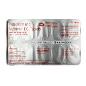 Jalra-M, Metformin  500mg / Vildagliptin  50mg,  Tablet, Sheet information