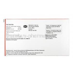 Jalra-M, Metformin  850mg / Vildagliptin 50mg, Tablet, Box information