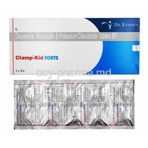 Clamp-Kid Forte, Amoxycillin and Clavulanic Acid box and capsules