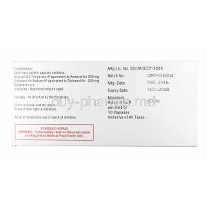 Ampoxin Plus, Amoxicillin 250mg and Dicloxacillin 250mg compositin