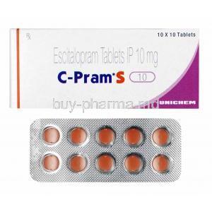 C-Pram S, Escitalopram 10mg box and tablets