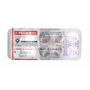 C-Pram S, Escitalopram 10mg tablet back