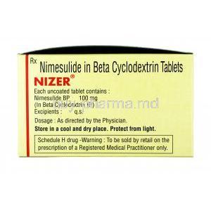 Nizer, Nimesulide 100 mg, Tablet, Box information