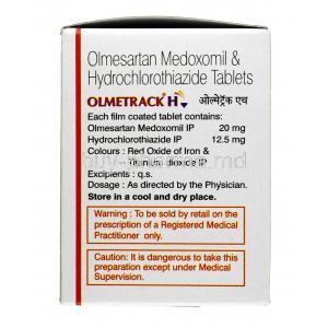 Olmetrack H, Hydrochlorothiazide 12.5mg / Olmesartan 20mg, Tablet, Box information