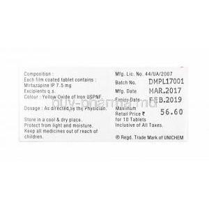 Mirtadep, Mirtazapine 7.5mg composition