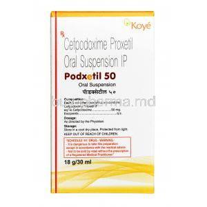 Podxetil Syrup, Cefpodoxime 50mg, 18g per 30ml Syrup, Box information