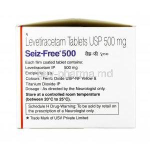 Seiz-Free, Levetiracetam 500 mg, Tablet, Box information