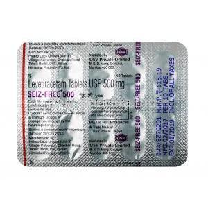 Seiz-Free, Levetiracetam 500 mg, Tablet, Sheet information