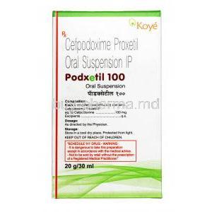 Podxetil Syrup, Cefpodoxime 100mg, 18g per 30ml Syrup, Box information