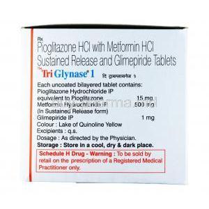 Triglynase, Glimepiride 1mg / Metformin 500mg / Pioglitazone 15mg, Tablet SR, Box information