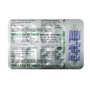 TripleACal FD, Mixed Calcium and Cholecalciferol (vitamin D), Tablet, Sheet information
