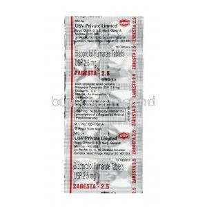 Zabesta, Bisoprolol 2.5mg, Tablet, Sheet information