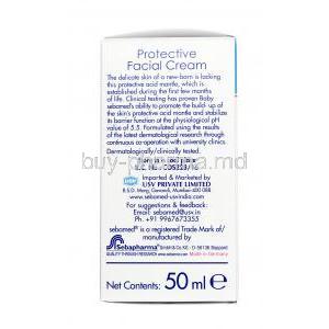 Sebamed Baby Protective Facial Cream, squalene / natural lipids / Vitamin E / Panthenol / chamomile / allantoin, cream 50ml, Box information