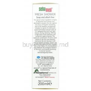 Sebamed Fresh Shower, skin care ingredients, Liquid Body soap 200ml, Box information