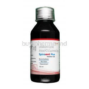 Spirovent Plus Syrup, Ambroxol 30mg + levosalbutamol ( levalbuterol ) 1mg + guaifenesin 50mg, Syrup 100ml, Bottle
