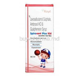 Spirovent Plus Syrup, Ambroxol 15mg + levosalbutamol ( levalbuterol ) 0.5mg + guaifenesin 50mg, Syrup 60ml, Box