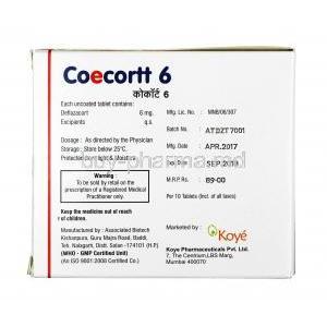Coecortt, Deflazacort 6mg, Tablet, Box information