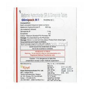Glimipack M, Glimepiride 1mg / Metformin 500mg, Tablet, Box information