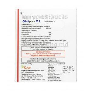 Glimipack M, Glimepiride 2mg / Metformin 500mg, Tablet, Box information
