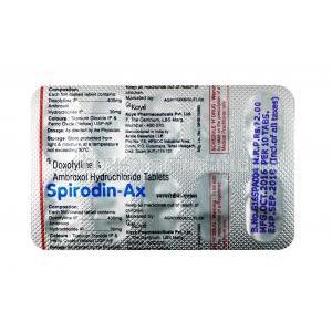 Spirodin AX, Doxofylline 400mg / Ambroxol 30mg, Tablet, Sheet information