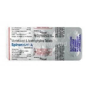 Spiromont A, Acebrophylline 200mg / Montelukast 10mg, Tablet, Sheet information