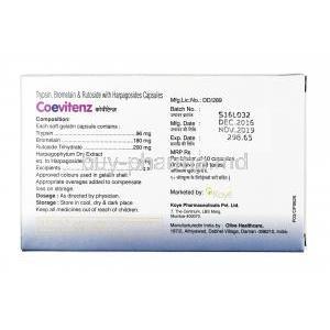 Coevitenz, Bromelain 180mg / Trypsin 96mg / Rutoside 200mg, Capsule, Box information