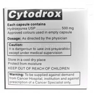 Cytodrox, Generic  Hydrea, Hydroxyurea 500 mg box information