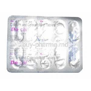 Decal, Calcium Carbonate and Cholecalciferol tablets back