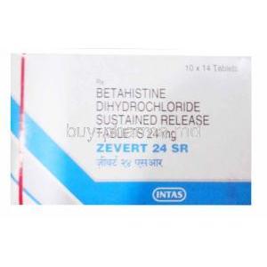 Zevert 24 SR, Betahistine SR 24 mg, 10 x 14 tablets, Intas, box front presentation