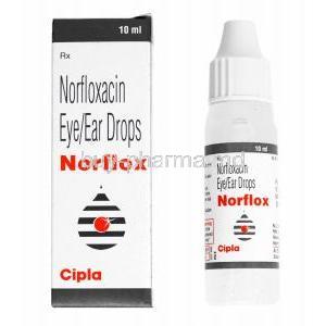 Norflox Eye Ear Drops, Norfloxacin box and bottle