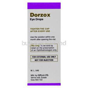 Dorzox, Dorzolamide Eye drop (Cipla)  Directions