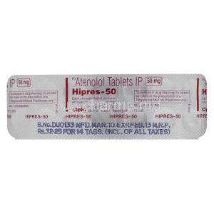 Hipres, Atenolol 50 Mg Tablet Packaging