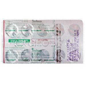 Cyclopam, Dicyclomine Hydrochlorde 20mg and Paracetamol 500mg Tablet Strip Information