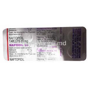 Naftopidil, Nafodil, 50mg, blister pack back presentation with information