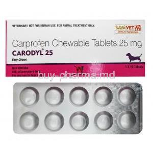Carodyl 25mg box and tablets